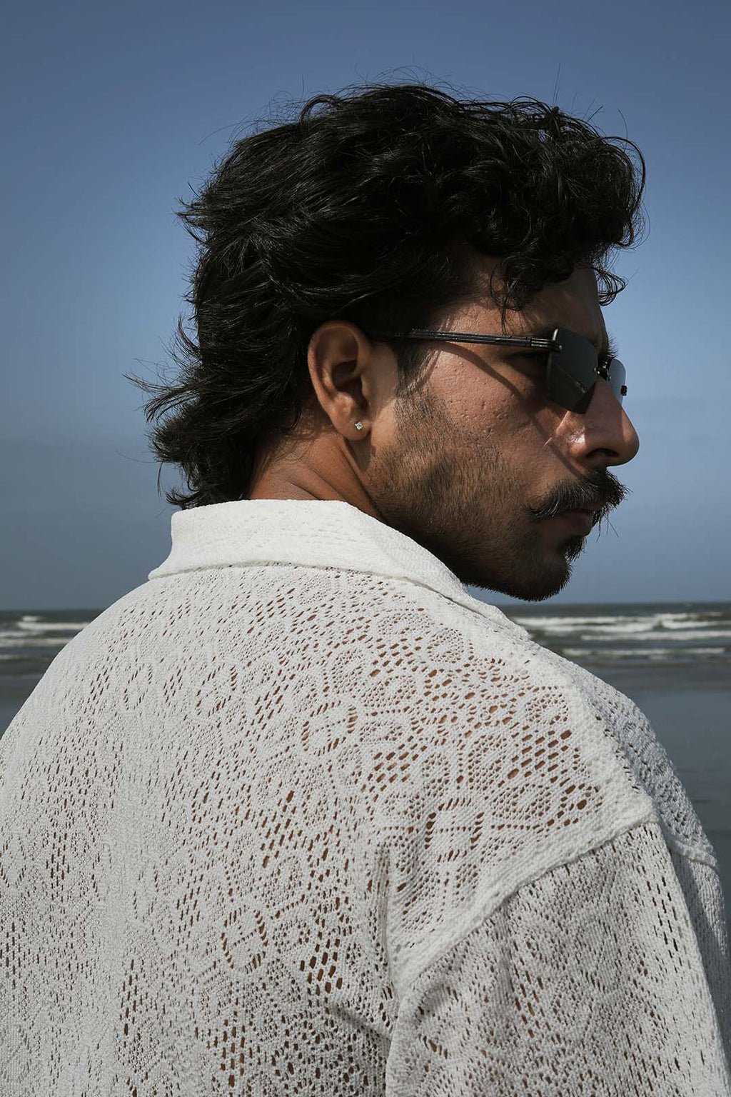 White Crochet Knit Button Down