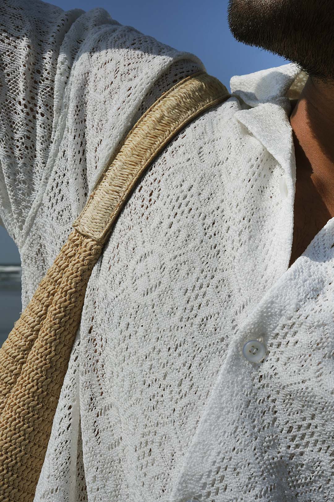 White Crochet Knit Button Down