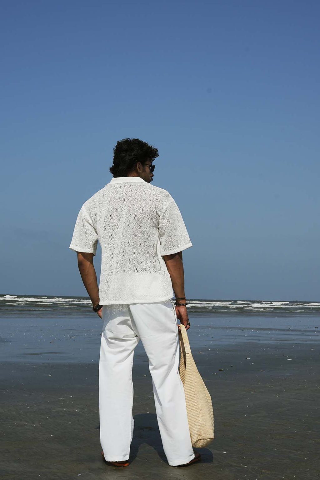 White Crochet Knit Button Down