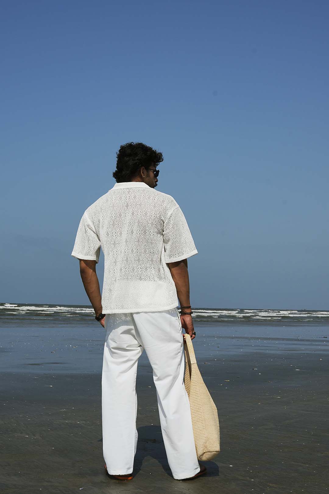 White Crochet Knit Button Down