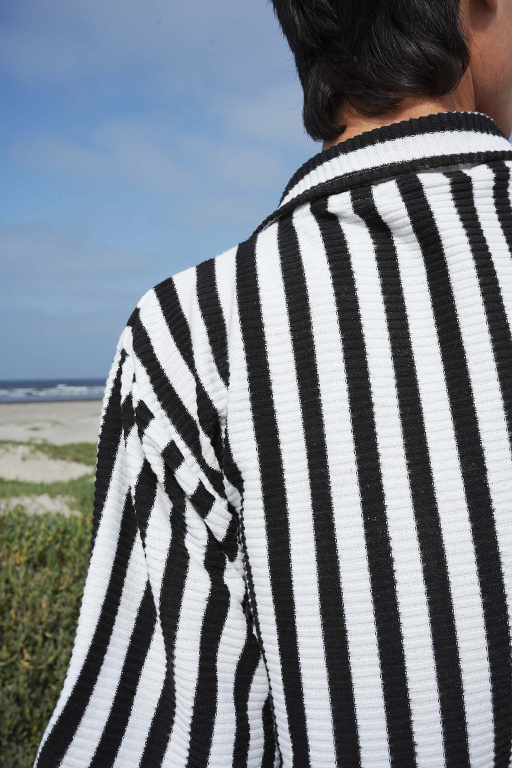 Black & White Textured Stripe Button Down