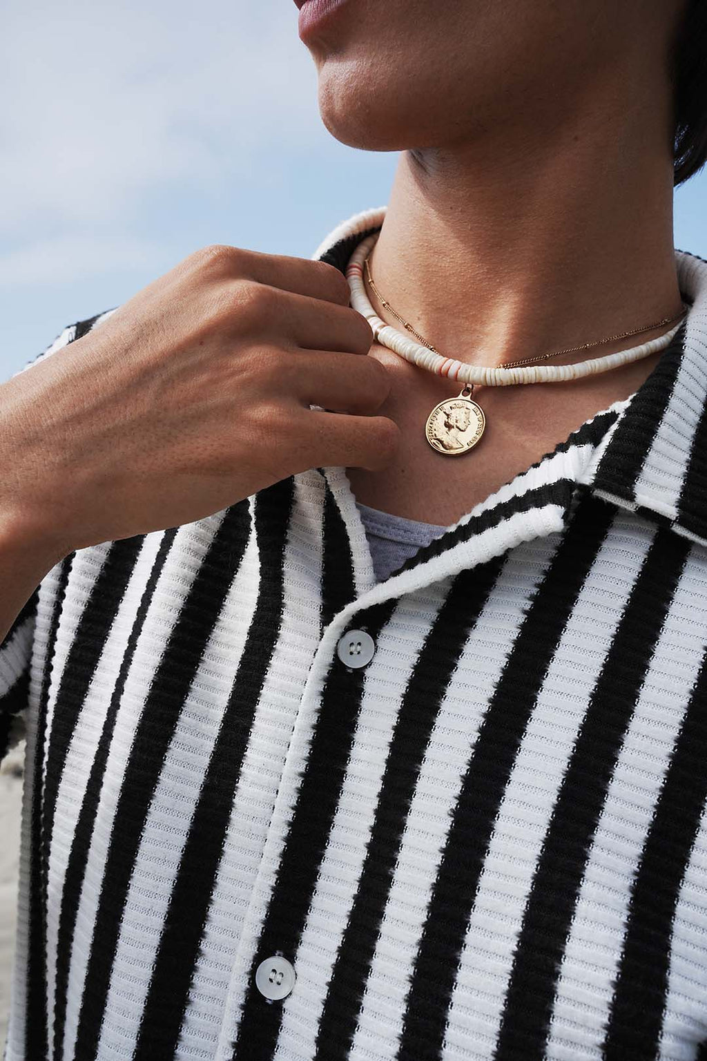 Black & White Textured Stripe Button Down