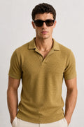 Brown Textured Knit Polo