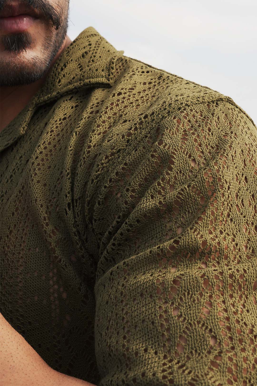 Olive Green Crochet Knit Summer Button Down