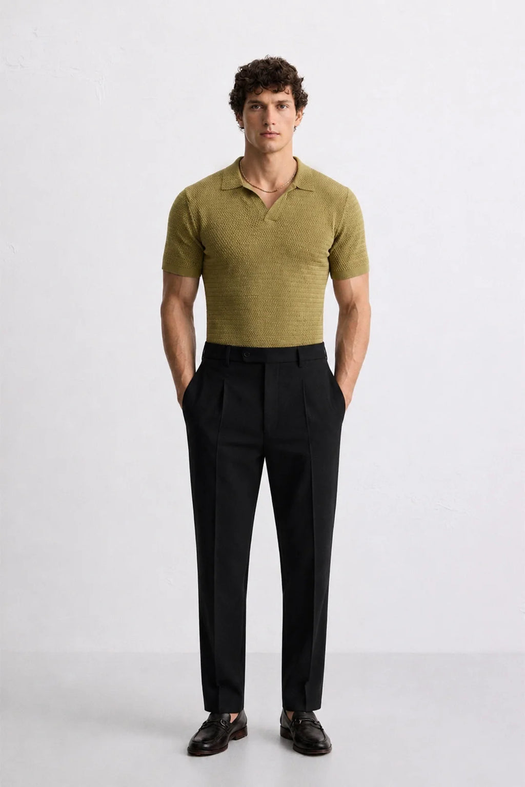 Brown Textured Knit Polo