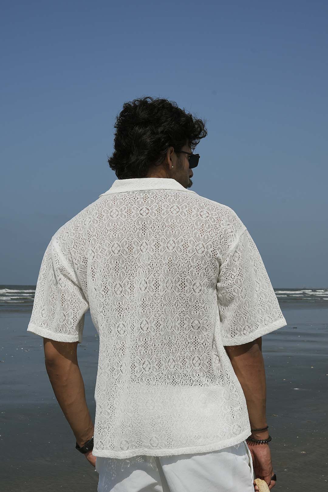 White Crochet Knit Button Down