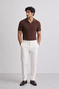 Chocolate Brown Ribbed Knit Polo – Minimal Luxury Edition