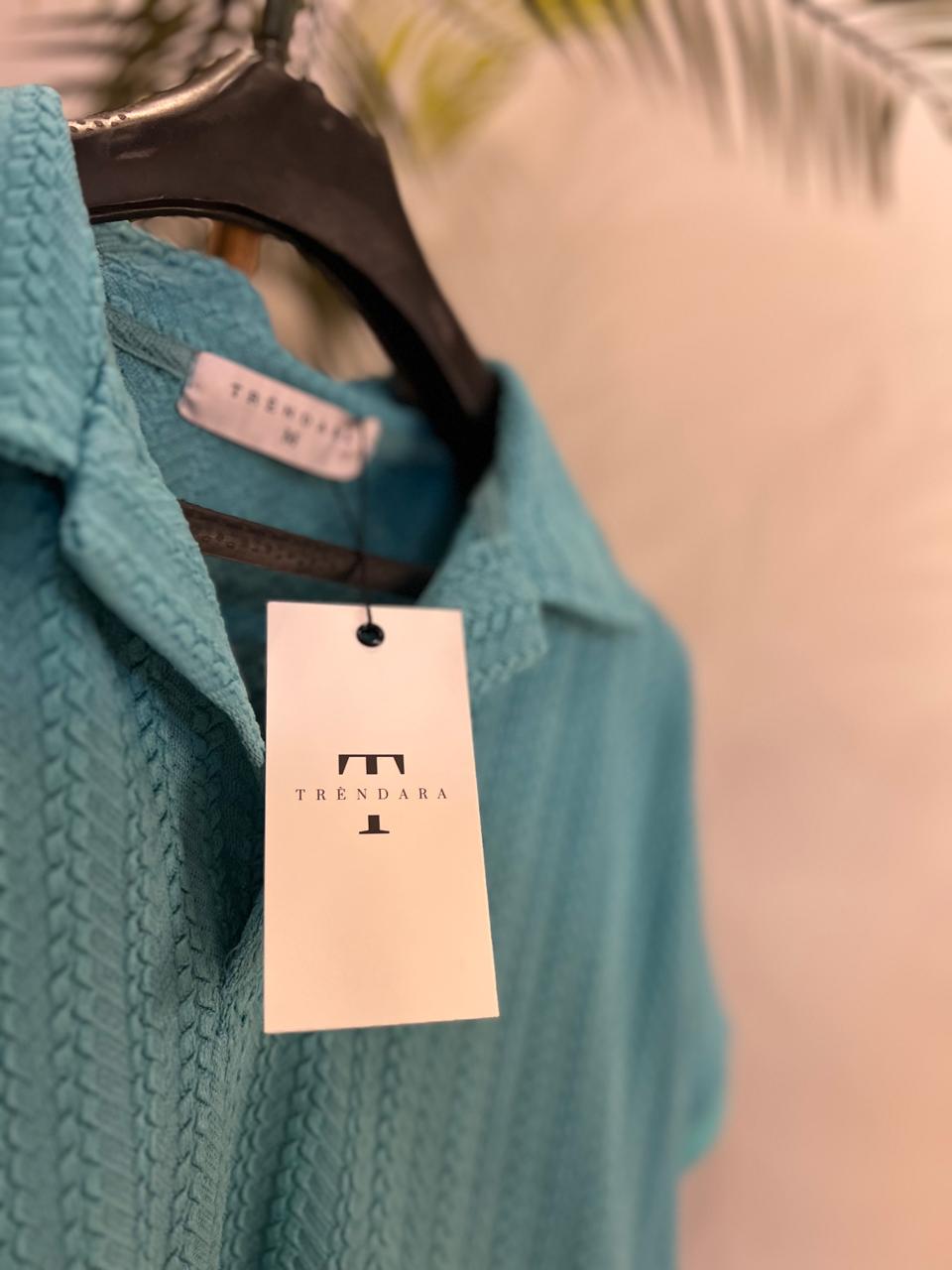 Blue Textured Knit Polo