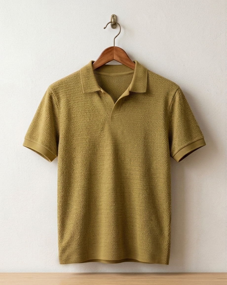 Brown Textured Knit Polo