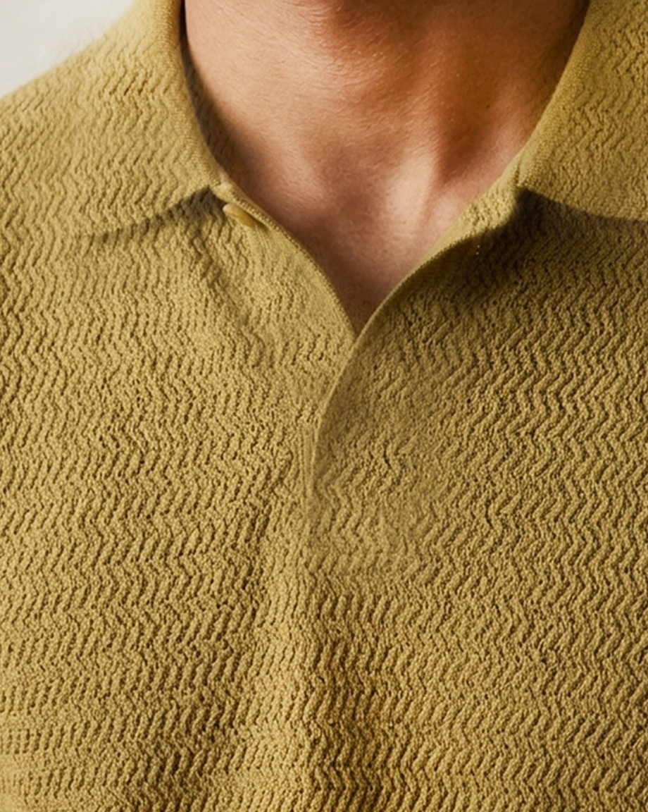 Brown Textured Knit Polo