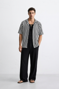 Black & White Textured Stripe Button Down