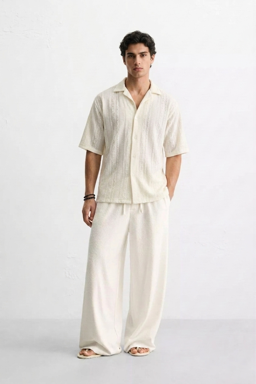 Luxe Cream Cable-Knit Shirt