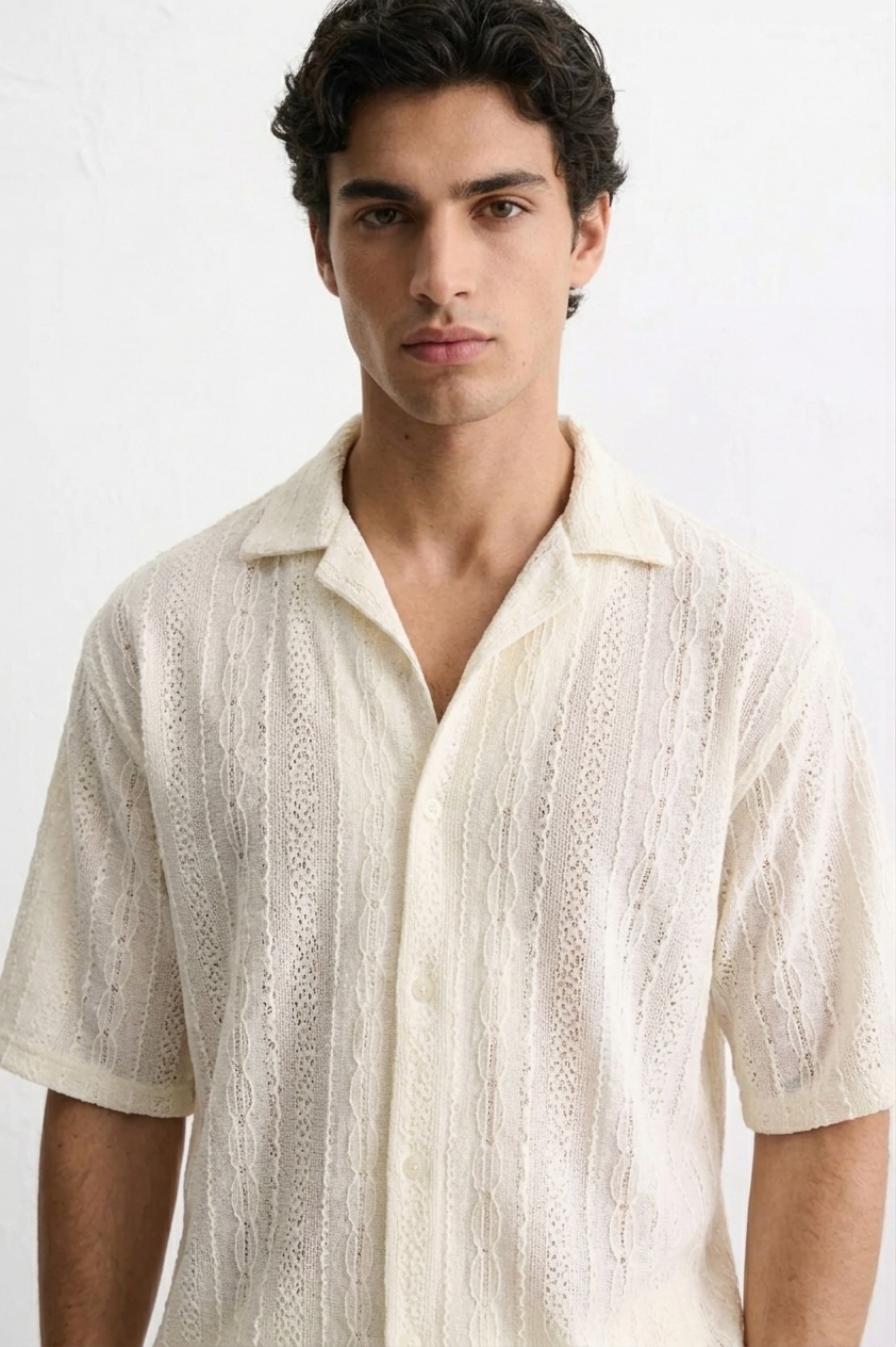 Luxe Cream Cable-Knit Shirt