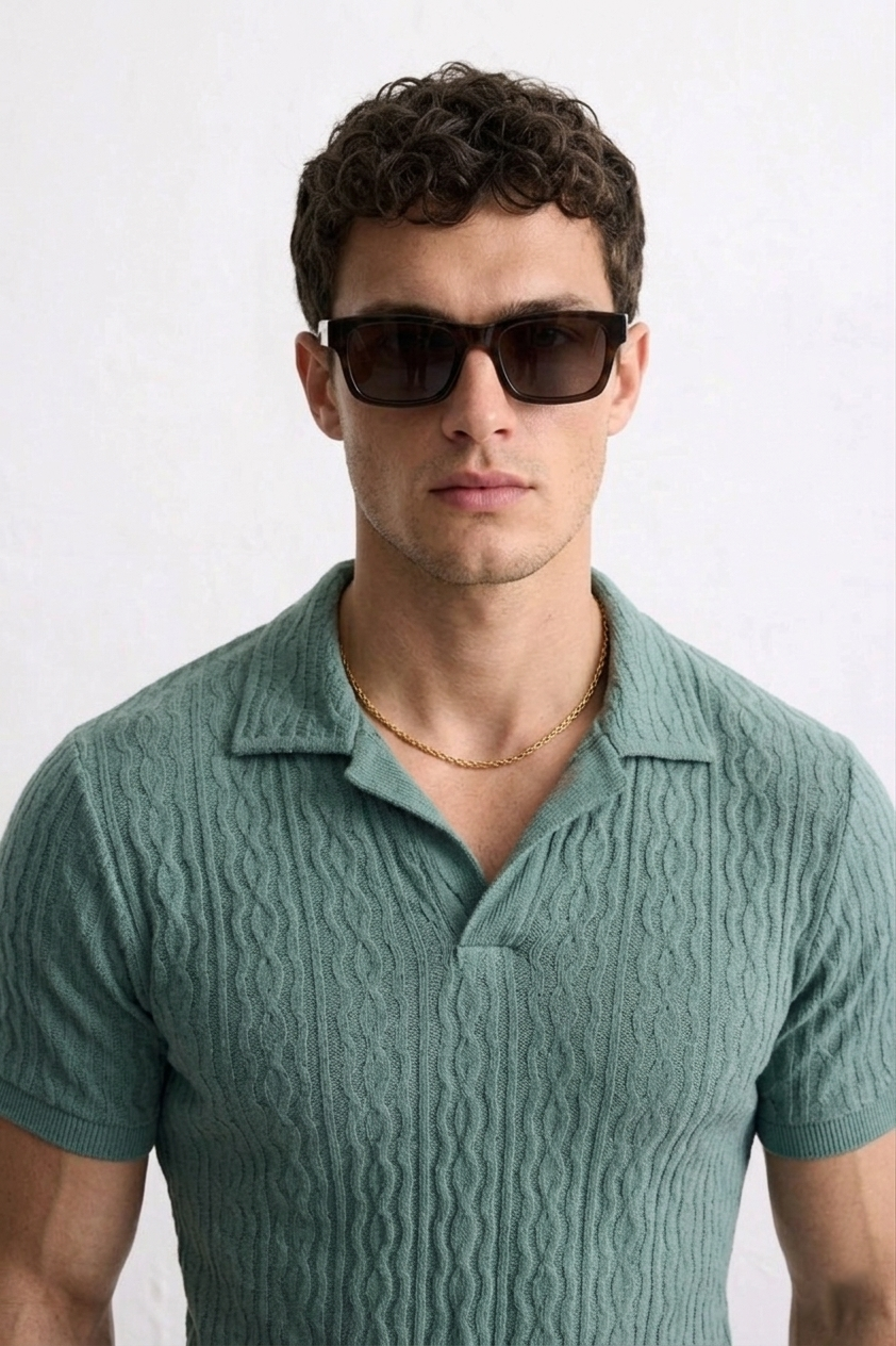 Kai Green Textured Knit Polo