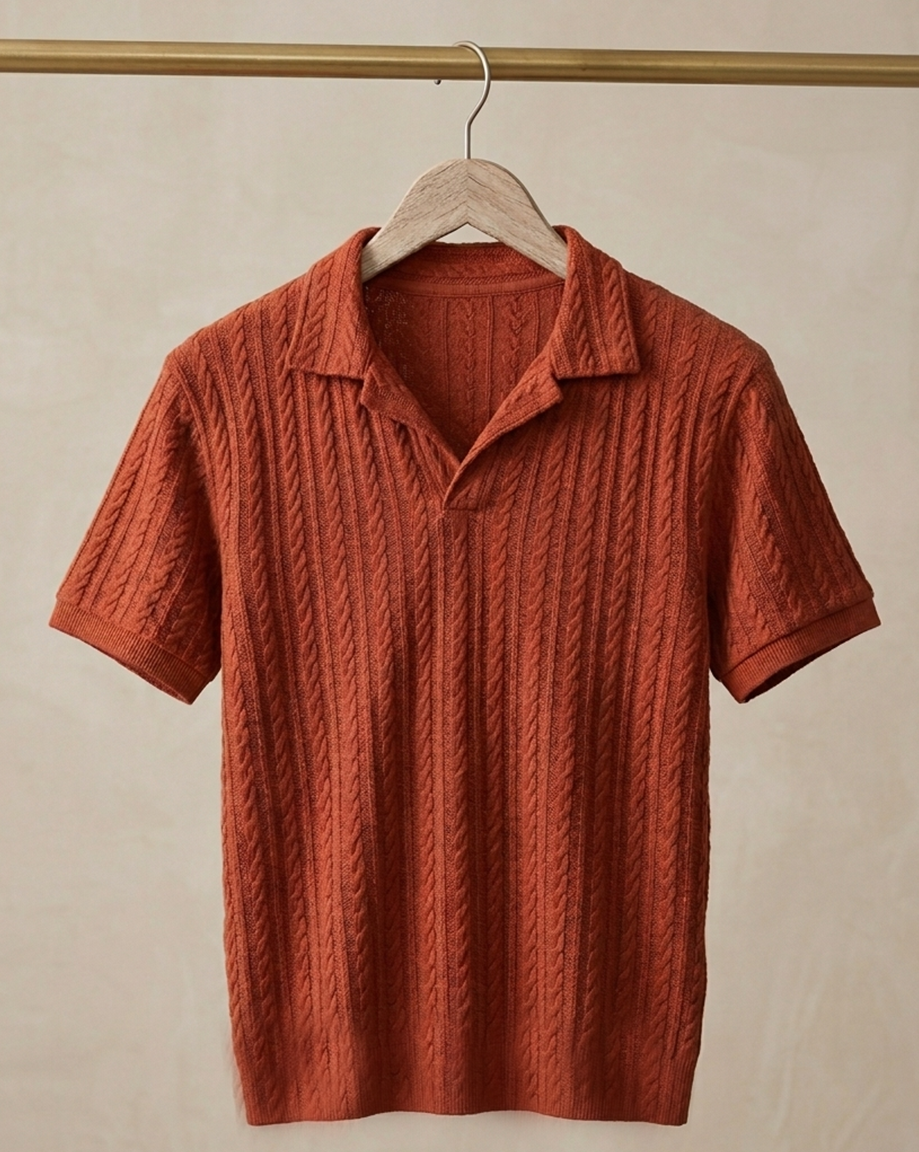 Rust Textured Knit Polo Shirt – Premium Summer Essential