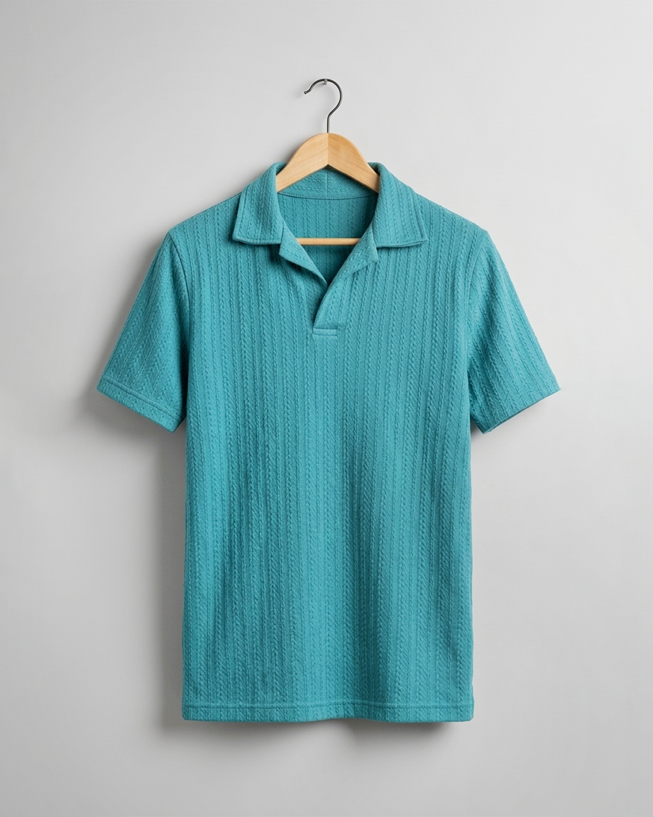 Blue Textured Knit Polo