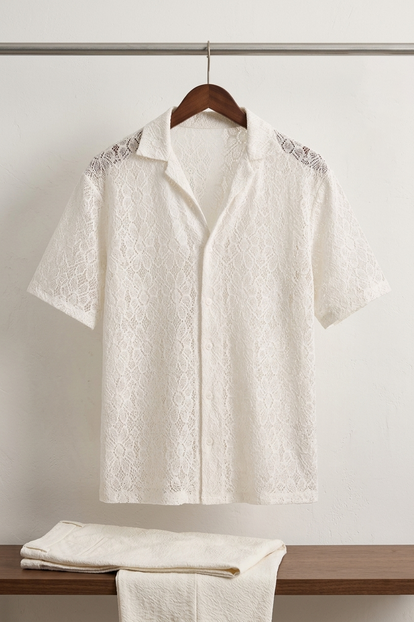White Crochet Knit Button Down
