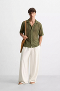 Olive Green Crochet Knit Summer Button Down