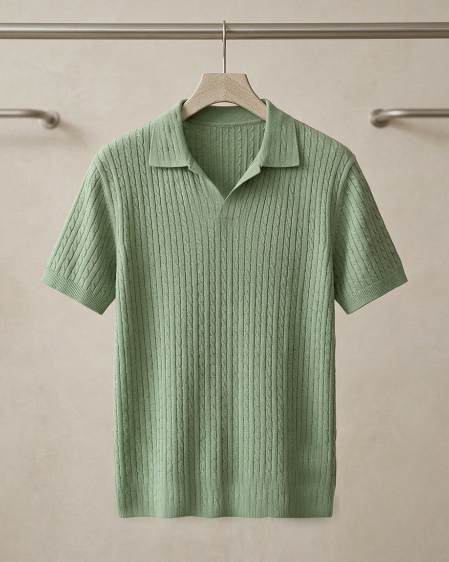 Sage Green Textured Knit Polo – Summer Luxury Essential