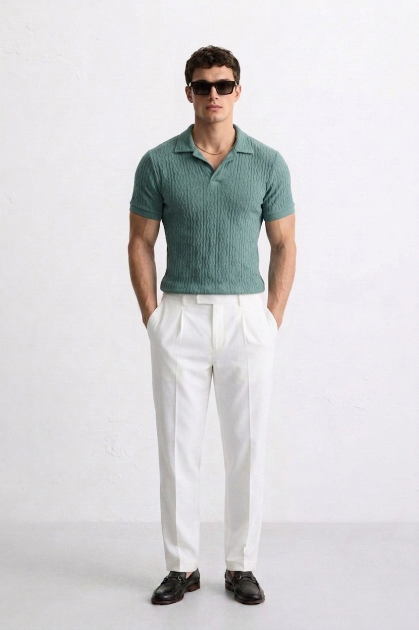 Kai Green Textured Knit Polo