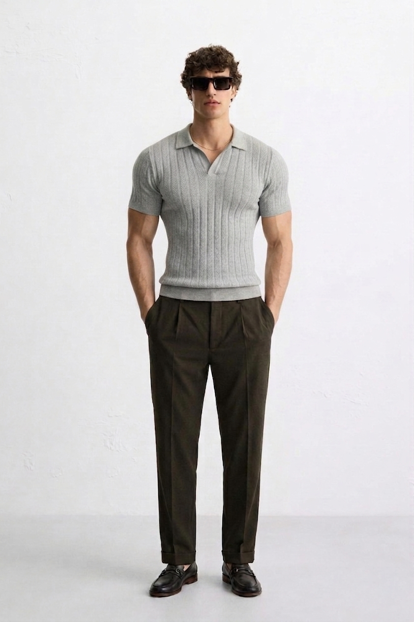 Premium Vertical Texture Polo – Grey