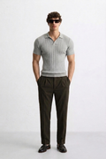 Premium Vertical Texture Polo – Grey