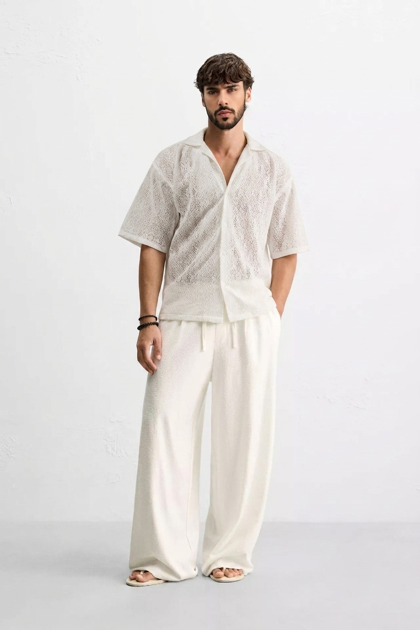 White Crochet Knit Button Down