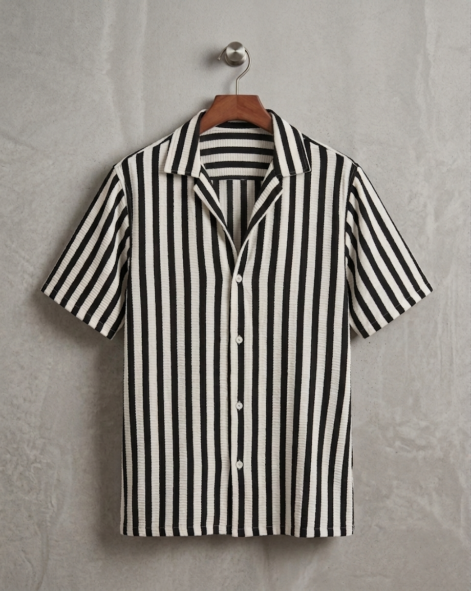 Black & White Textured Stripe Button Down