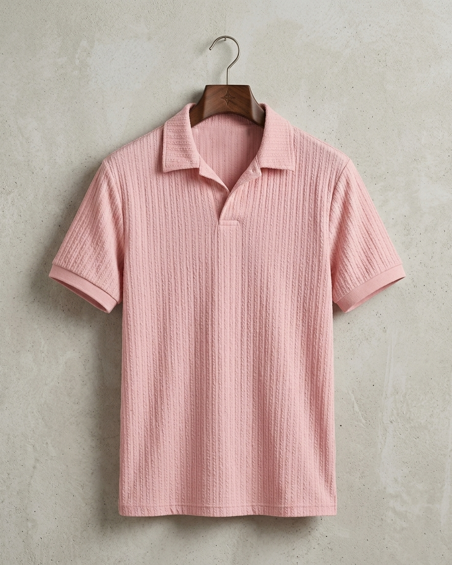 Pink Textured knit Polo