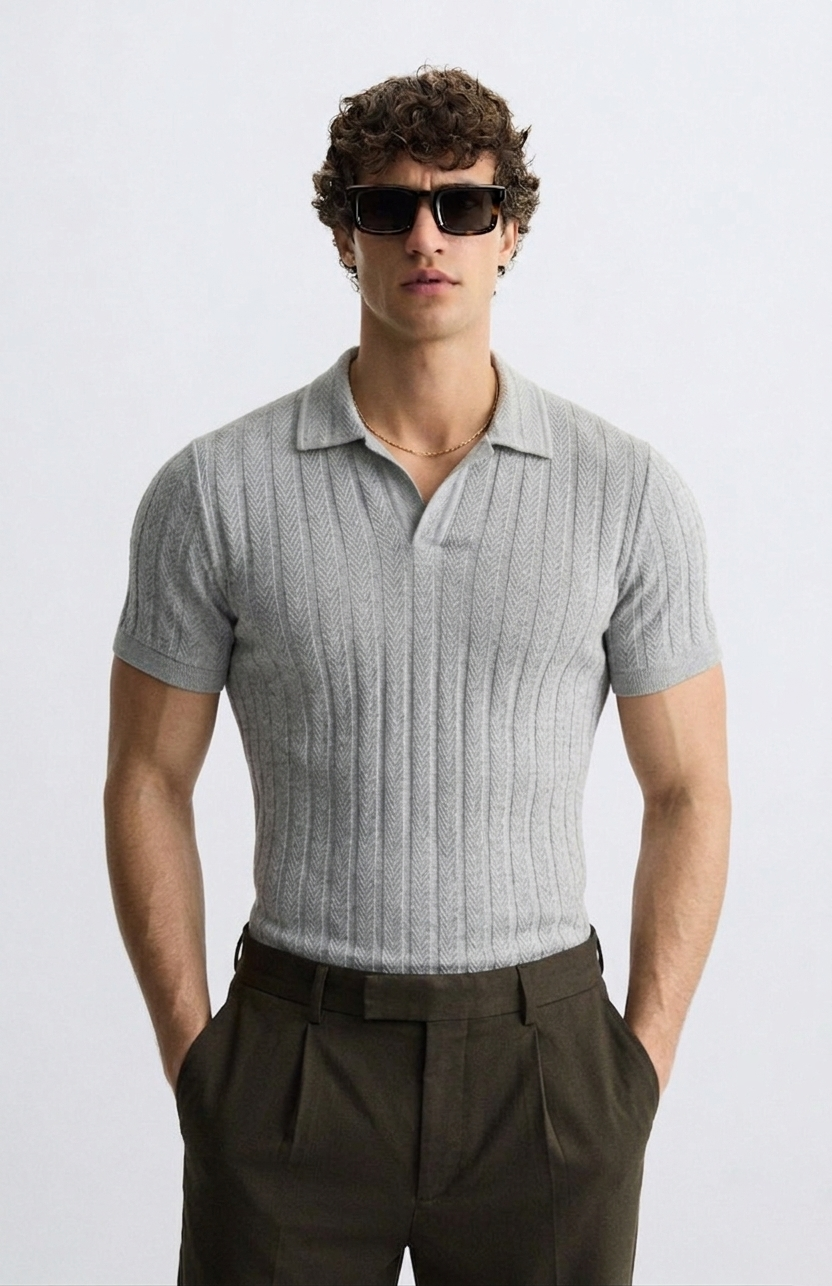 Premium Vertical Texture Polo – Grey