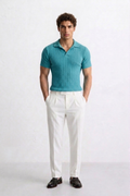 Blue Textured Knit Polo