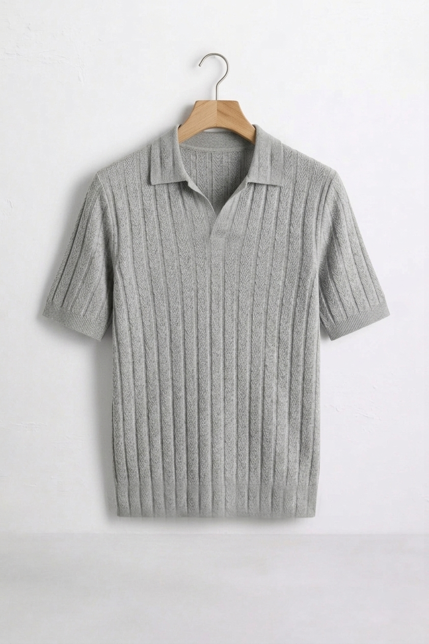 Premium Vertical Texture Polo – Grey