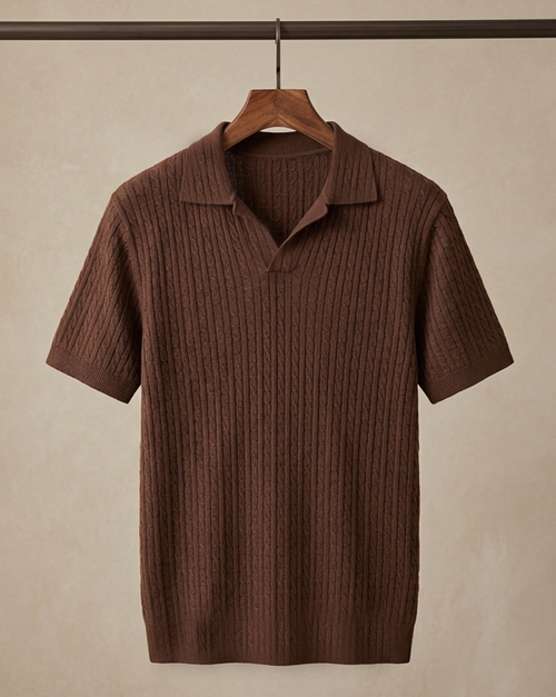 Chocolate Brown Ribbed Knit Polo – Minimal Luxury Edition