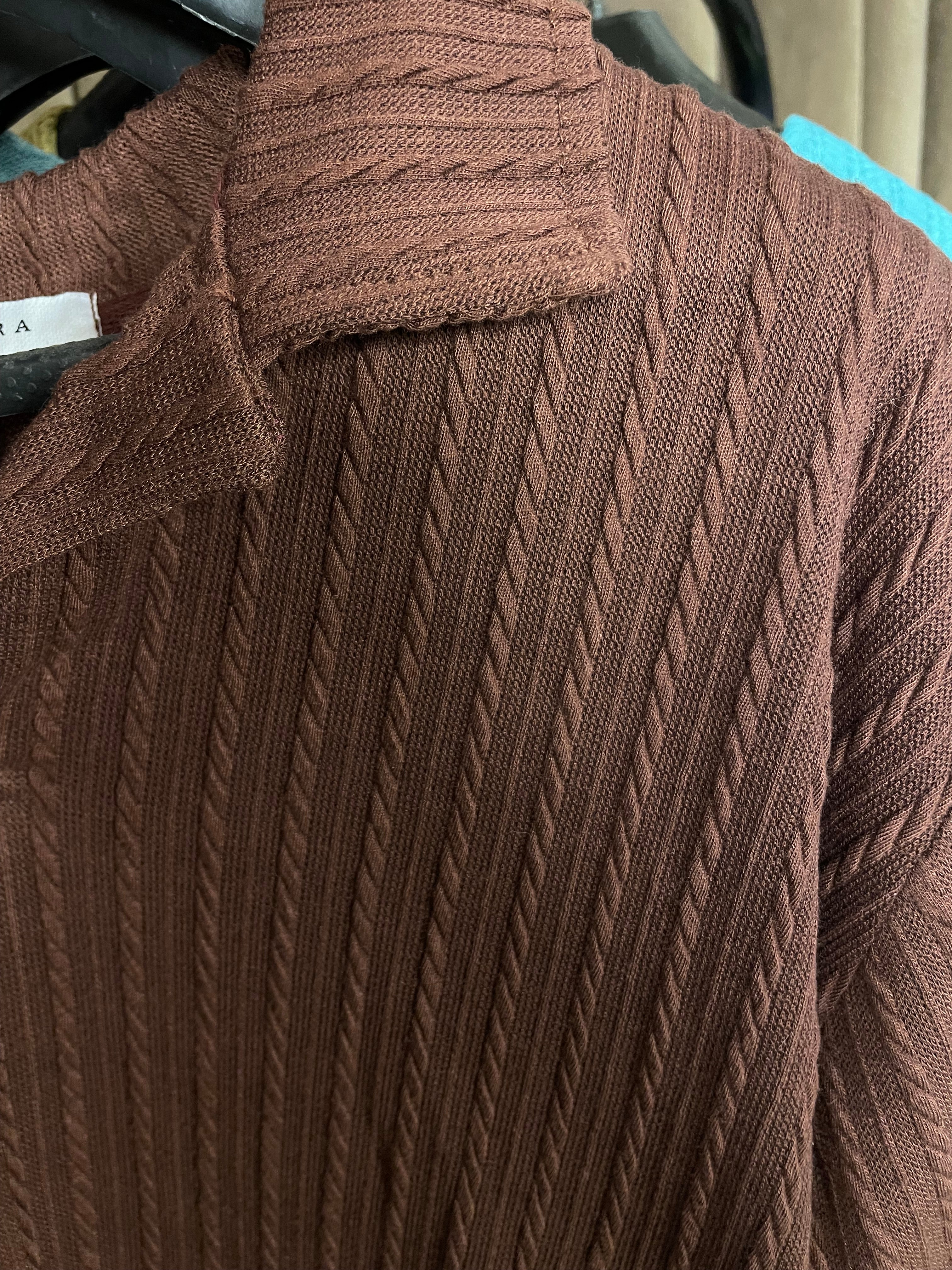 Chocolate Brown Ribbed Knit Polo – Minimal Luxury Edition