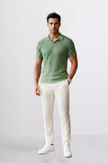 Sage Green Textured Knit Polo – Summer Luxury Essential