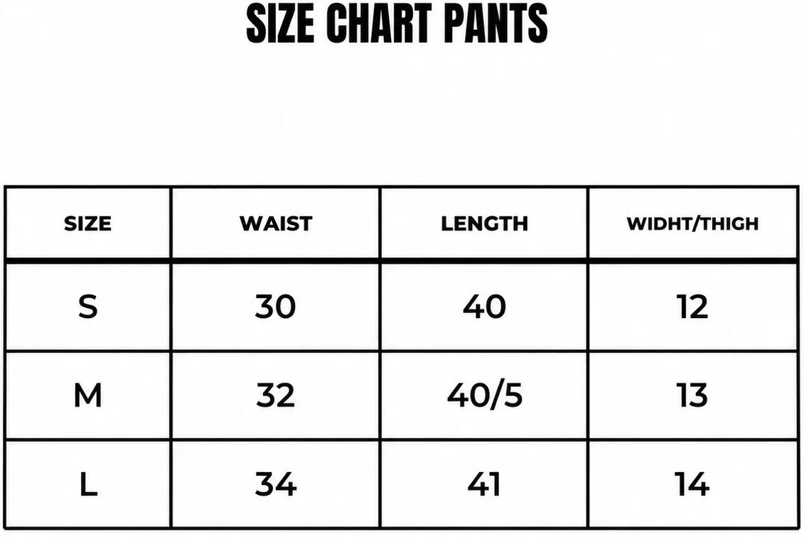 Classic White Premium Pants Size Chart