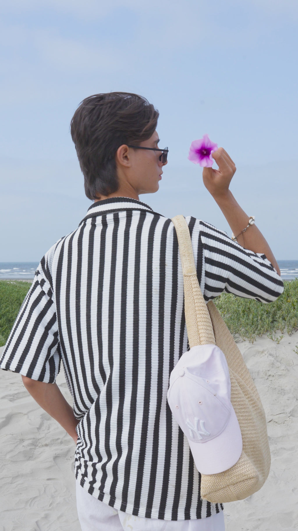 Black & White Textured Stripe Button Down